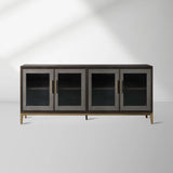 Malone leather Panels Sideboard Glass Doors Buffet Table Oak Wood Living Room Entryways Cabinet