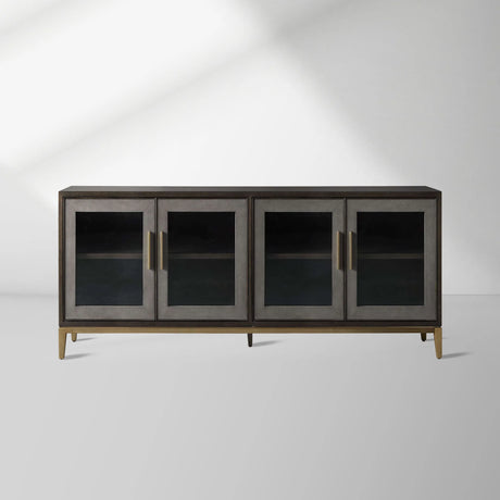 Malone leather Panels Sideboard Glass Doors Buffet Table Oak Wood Living Room Entryways Cabinet