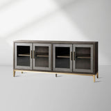 Malone leather Panels Sideboard Glass Doors Buffet Table Oak Wood Living Room Entryways Cabinet