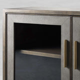 Malone leather Panels Sideboard Glass Doors Buffet Table Oak Wood Living Room Entryways Cabinet