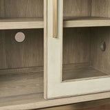 Malone leather Panels Sideboard Glass Doors Buffet Table Oak Wood Living Room Entryways Cabinet