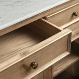 Kensington Marble Top Sideboard Wood Buffet Storage Entryways Side Cabinet With Glass Doors
