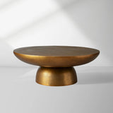 Kyoto Round Coffee Table Nickel-Plated Cast Aluminum Cocktail Table Living Room Metal Center Tea Table