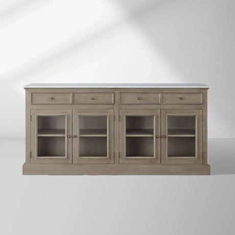 Kensington Marble Top Sideboard Wood Buffet Storage Entryways Side Cabinet With Glass Doors