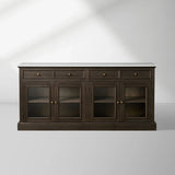 Kensington Marble Top Sideboard Wood Buffet Storage Entryways Side Cabinet With Glass Doors