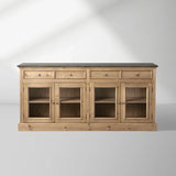 Kensington Marble Top Sideboard Wood Buffet Storage Entryways Side Cabinet With Glass Doors
