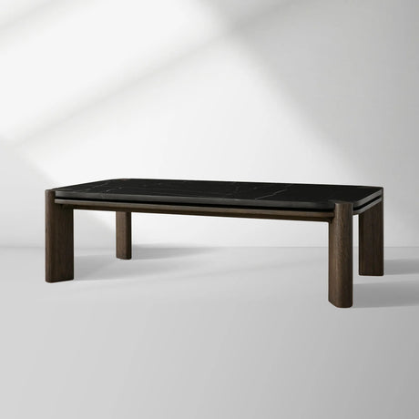 Pyet Marble Coffee Table Oak Wood Base Cocktail Table Elegance Living Room Center Tea Table