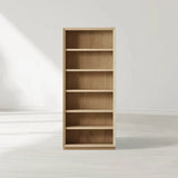 Nason Modular Bookcase Oak Wood Tall Display Cabinets with LED Lighting