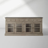 Kensington Marble Top Sideboard Wood Buffet Storage Entryways Side Cabinet With Glass Doors