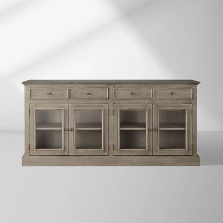 Kensington Marble Top Sideboard Wood Buffet Storage Entryways Side Cabinet With Glass Doors