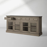 Kensington Marble Top Sideboard Wood Buffet Storage Entryways Side Cabinet With Glass Doors