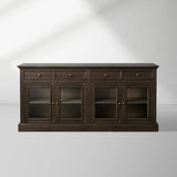 Kensington Marble Top Sideboard Wood Buffet Storage Entryways Side Cabinet With Glass Doors