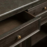 Kensington Marble Top Sideboard Wood Buffet Storage Entryways Side Cabinet With Glass Doors