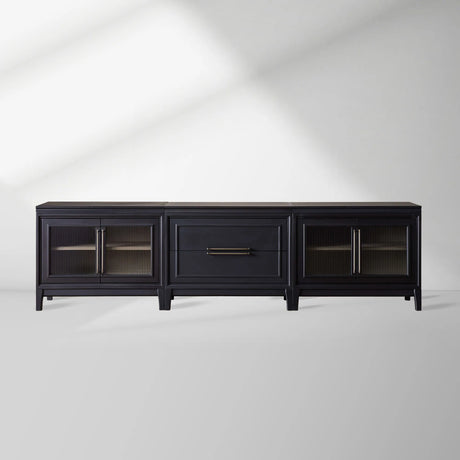 Rowan Drawers TV Stand Sideboard with Glass Doors Wood Entryways Cabinet Media Console