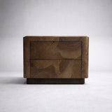 Polanco Wood Closed Nightstand Mosaic Surface Bedside Table