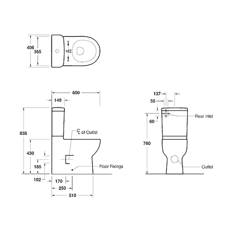 Compact BTW Rear Entry Toilet Suite