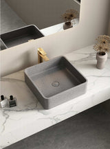 NAGA Aosta Concrete Basin with Matching Pop-up Waste Square White Sandstone