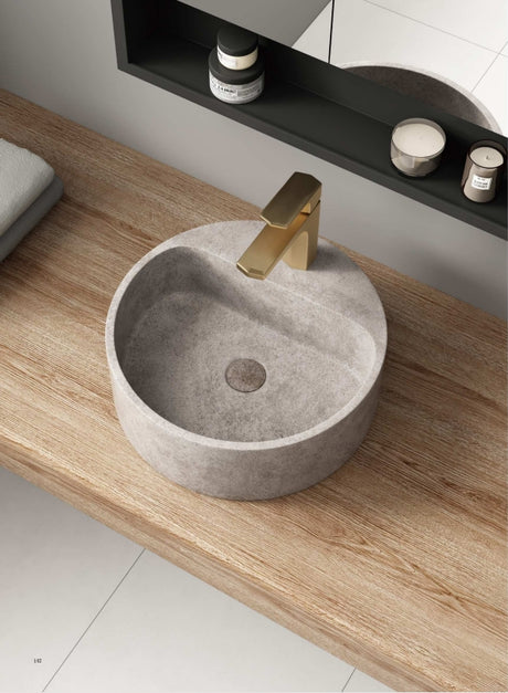 NAGA Burano Concrete Basin with Matching Pop-up Waste Round with 1 Tap Hole White Sandstone