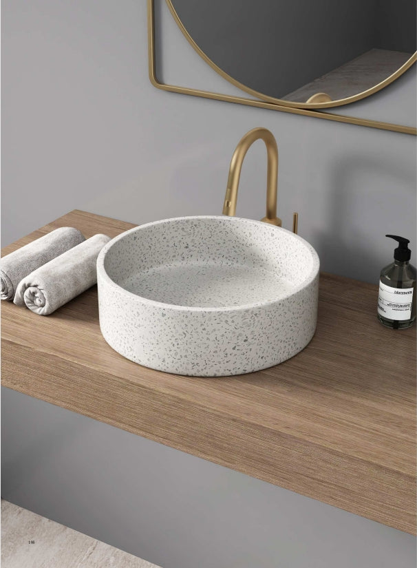 NAGA Perugia Concrete Basin with Matching Pop-up Waste Round Grey Mist