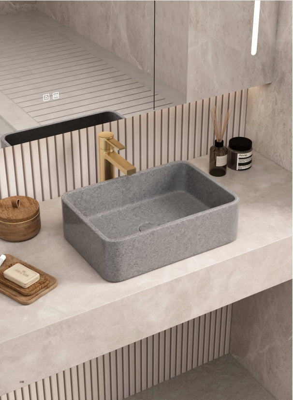 NAGA Rimini Concrete Basin with Matching Pop-up Waste Rectangle French Grey