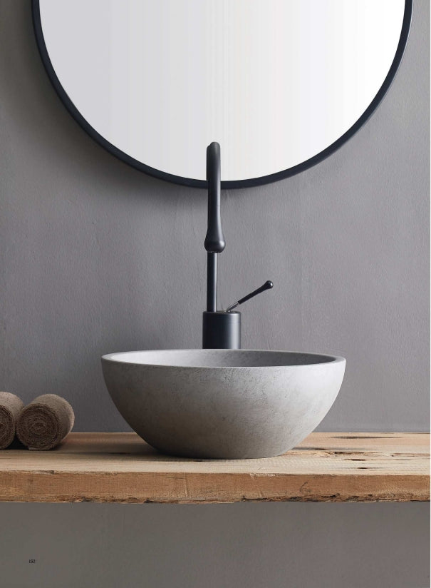 NAGA Trono Concrete Basin with Matching Pop-up Waste Bowl Shape Grey Mist