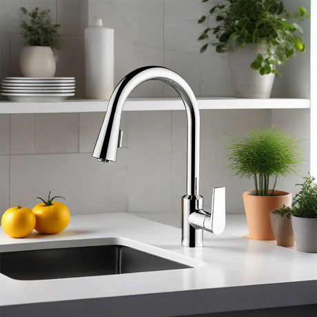Taut Pull Out Spray Kitchen Mixer Polished Chrome/Matte Black
