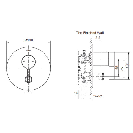 Components Shower/Bath Mixer with Diverter Thin Trim - Industrial Handle (excluding valve) Matte Black
