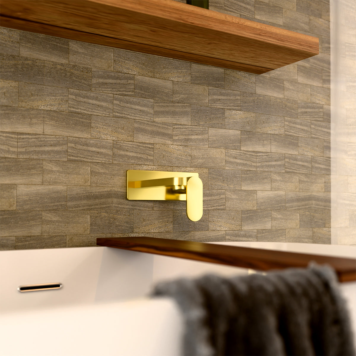 Ecco Wall Basin/Bath Mixer Brushed Gold
