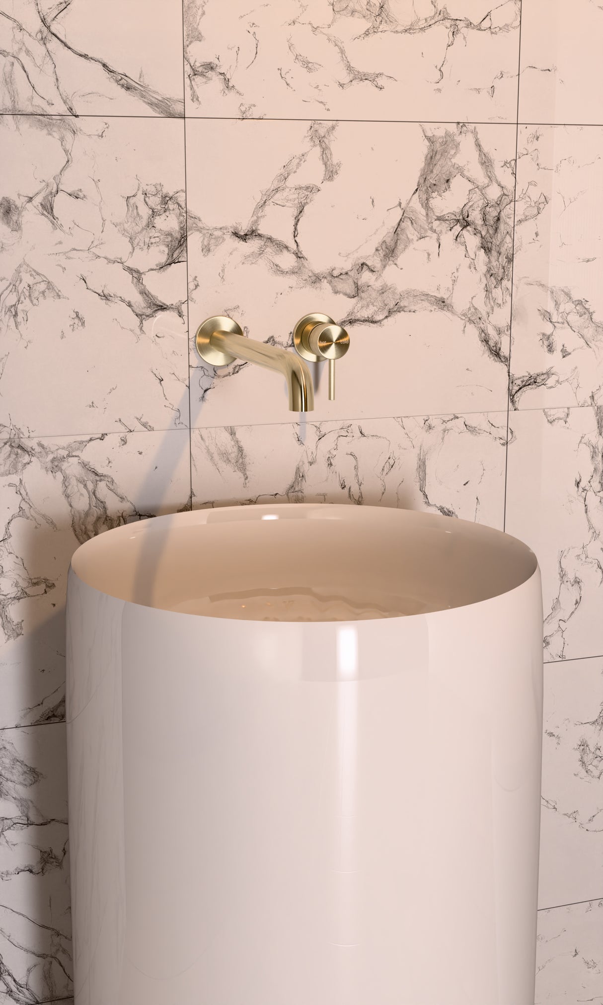 Zen Ss316l Wall Basin/Bath Mixer Separate Back Plate 230mm Spout Brushed Gold