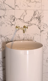 Zen Ss316l Wall Basin/Bath Mixer Separate Back Plate 230mm Spout Brushed Gold