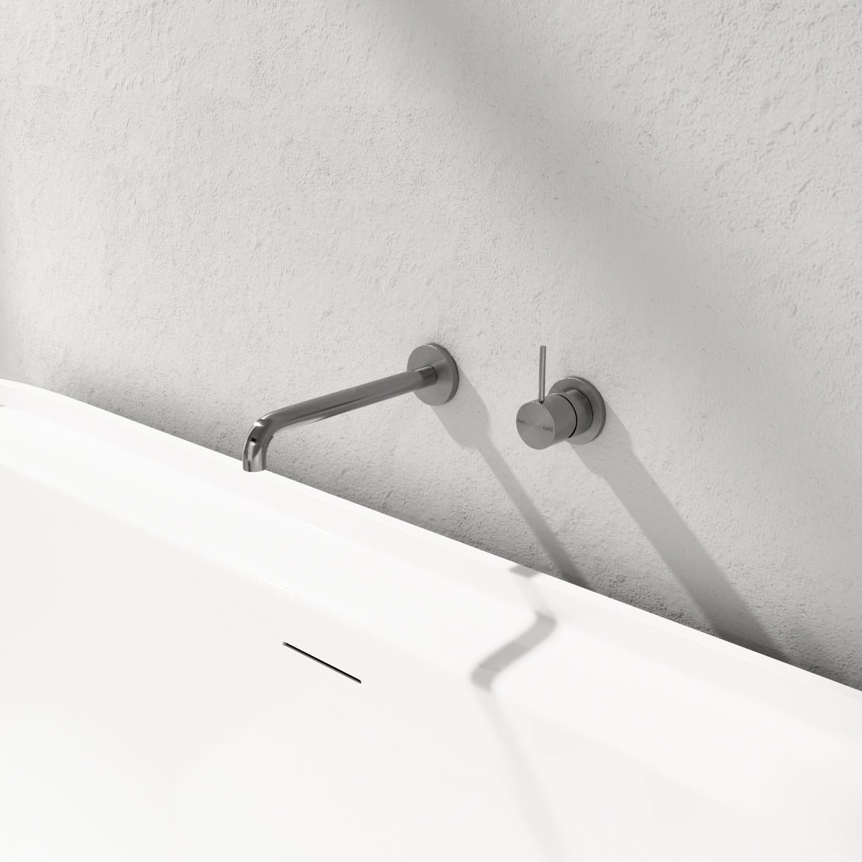 Mecca Wall Basin Mixer Separate Back Plate Handle Up 185mm Spout Gun Metal