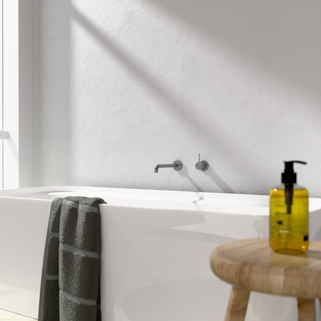 Mecca Wall Basin Mixer Separate Back Plate Handle Up 185mm Spout Gun Metal