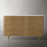 Finnley Wood Eight-Drawer Dresser with Marble or Bluestone Top Rural Chest Of 8 Drawers Cabinet