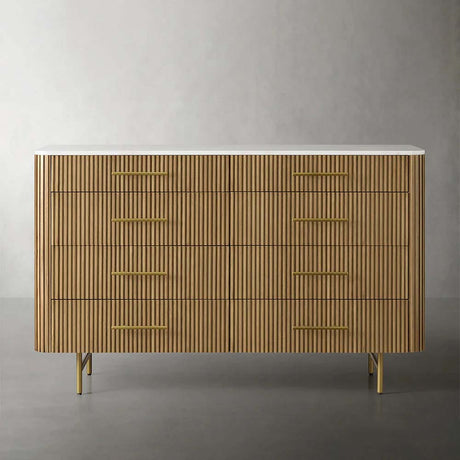 Finnley Wood Eight-Drawer Dresser with Marble or Bluestone Top Rural Chest Of 8 Drawers Cabinet