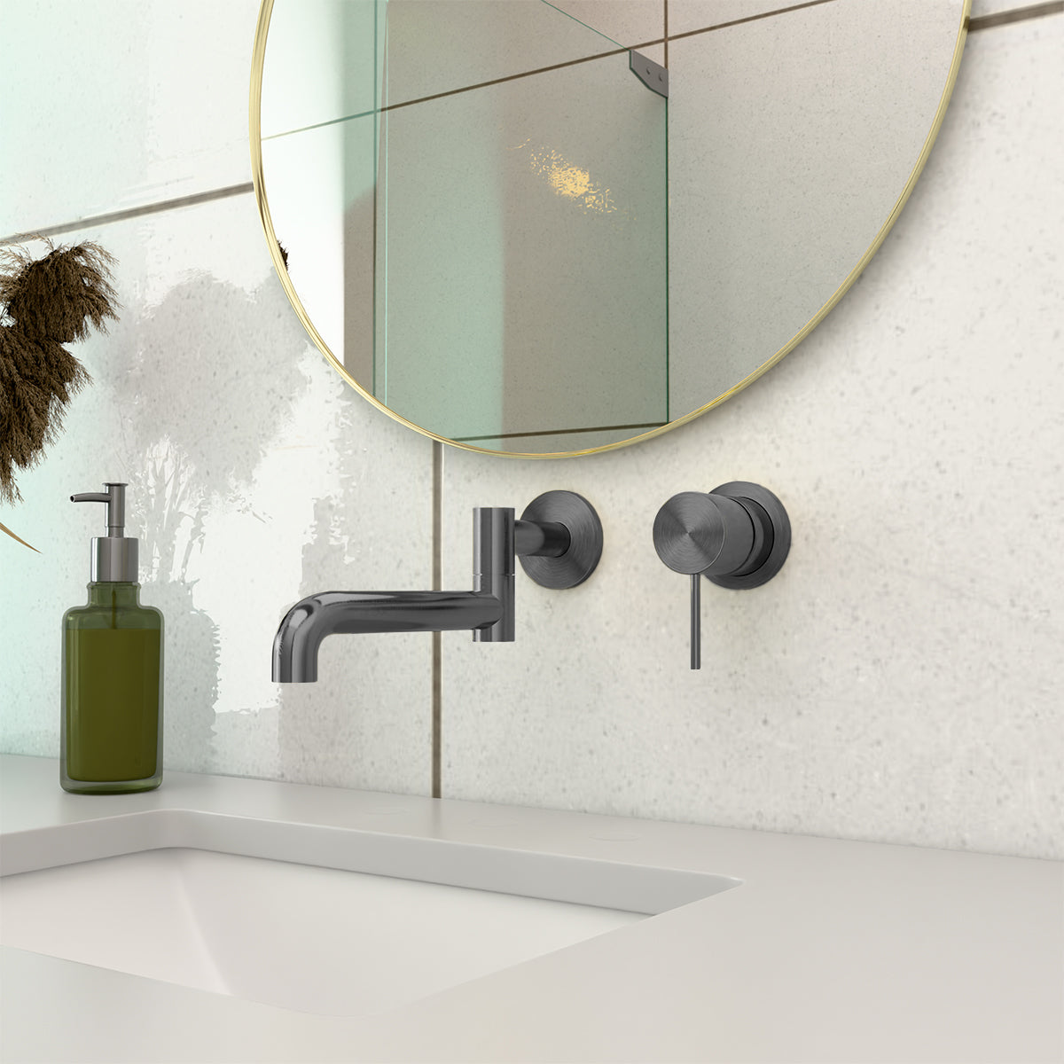 Mecca Wall Basin/Bath Mixer Swivel Spout 225mm Gun Metal