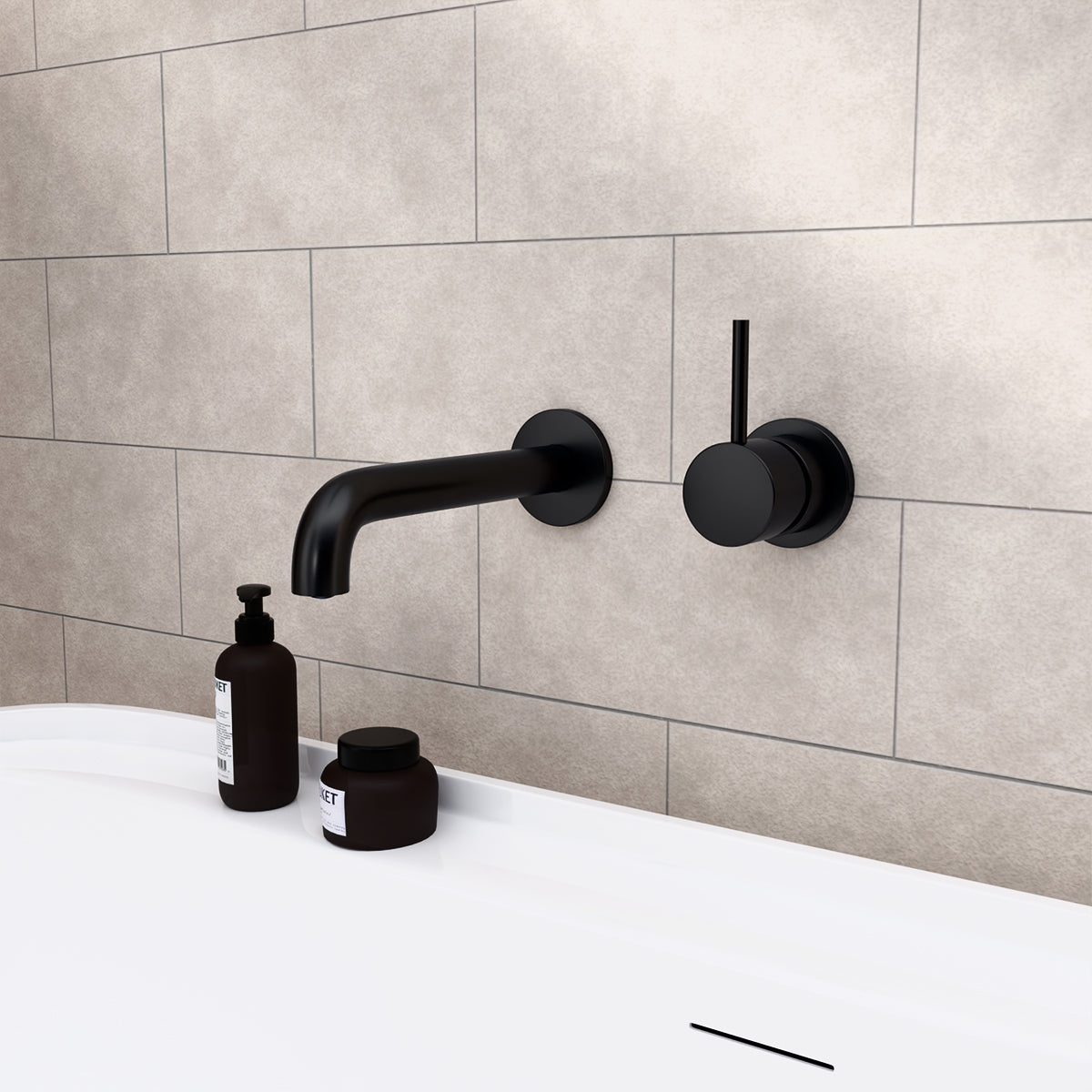 Mecca Wall Basin/Bath Mixer Separate Back Plate Handle Up 230mm Matte Black
