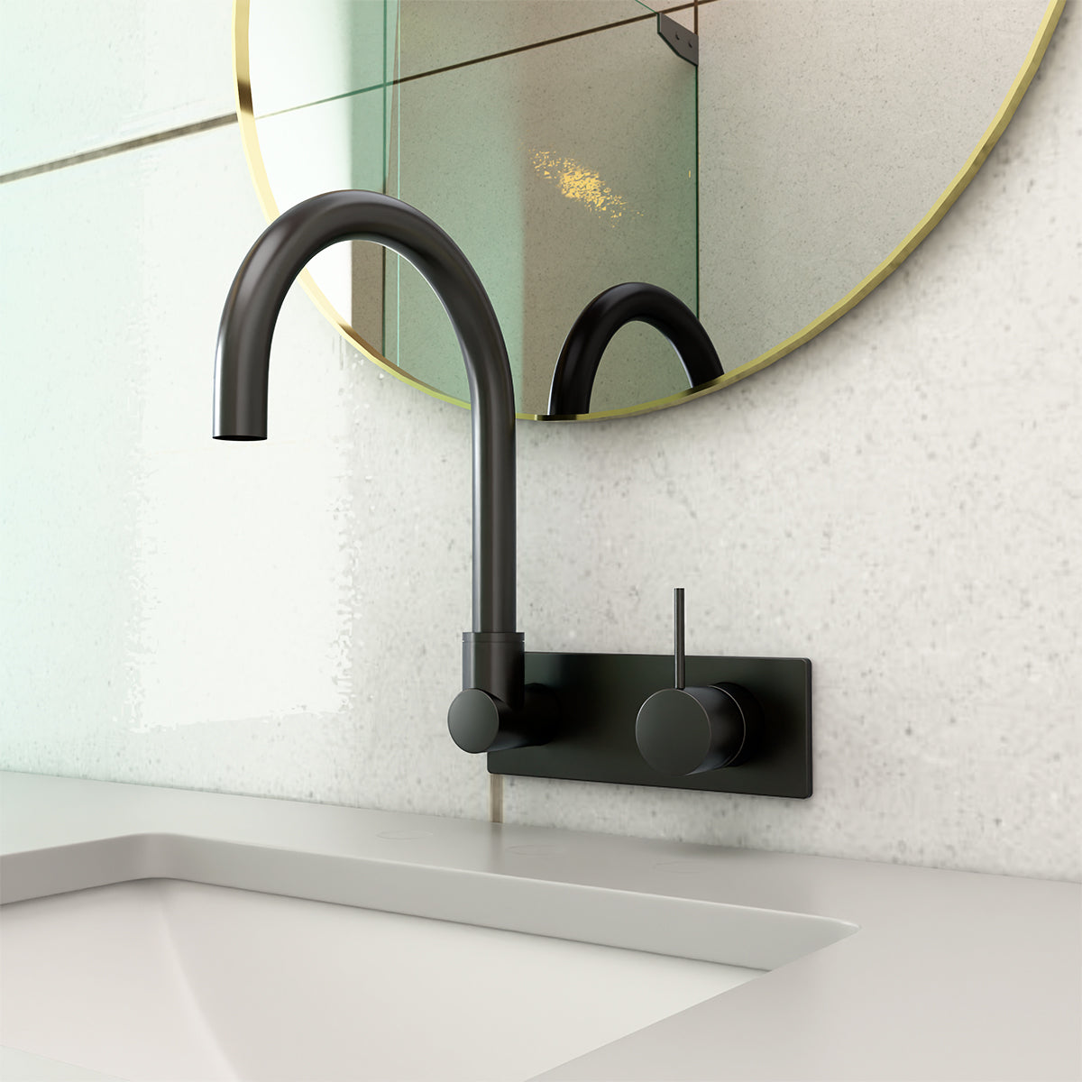 Mecca Wall Basin/Bath Mixer Swivel Spout Handle Up Matte Black