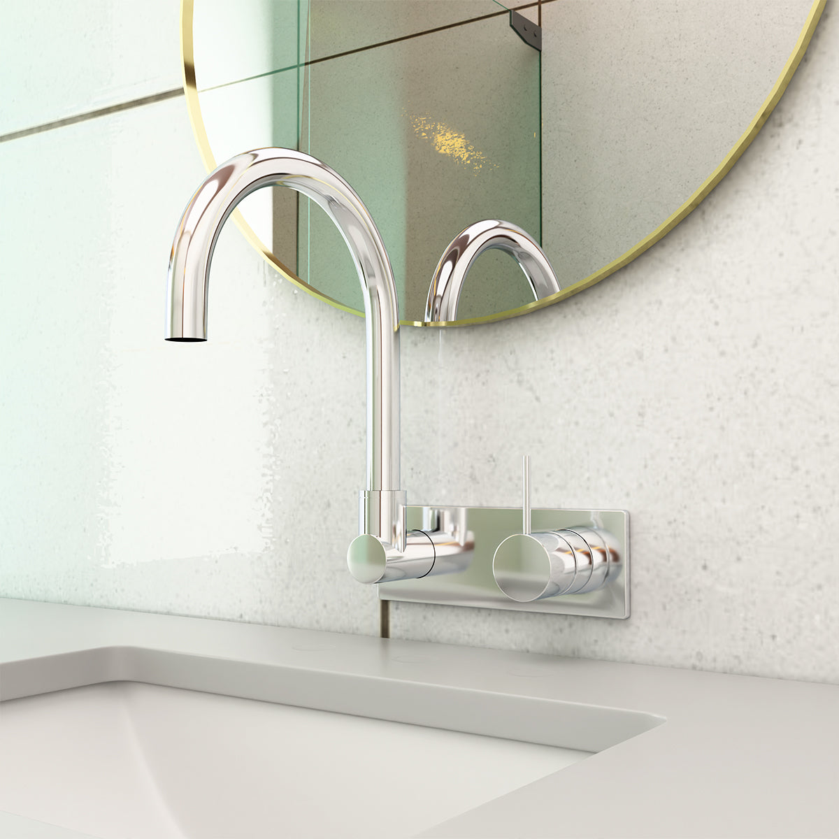 Mecca Wall Basin/Bath Mixer Swivel Spout Handle Up Chrome