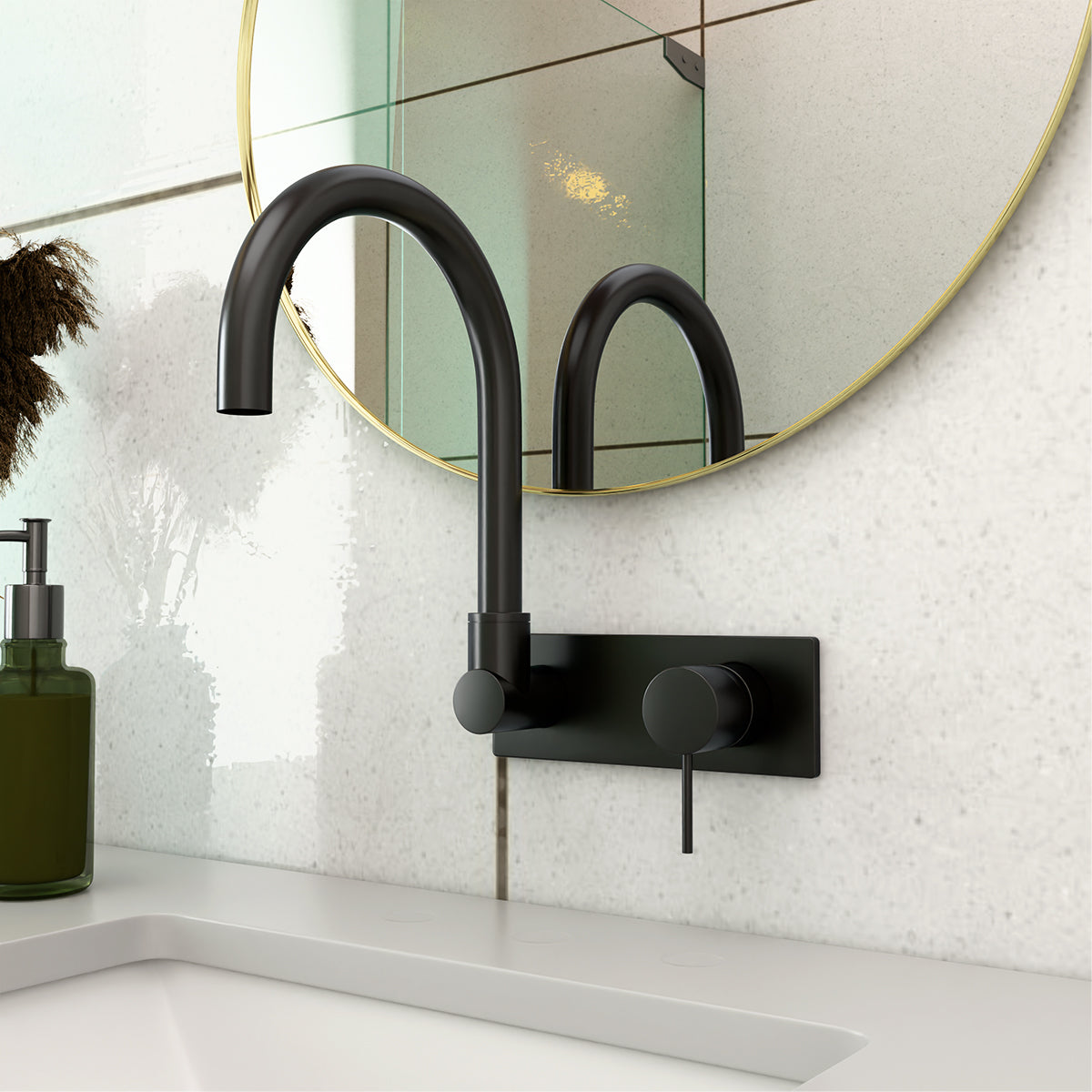 Mecca Wall Basin/Bath Mixer Swivel Spout Matte Black