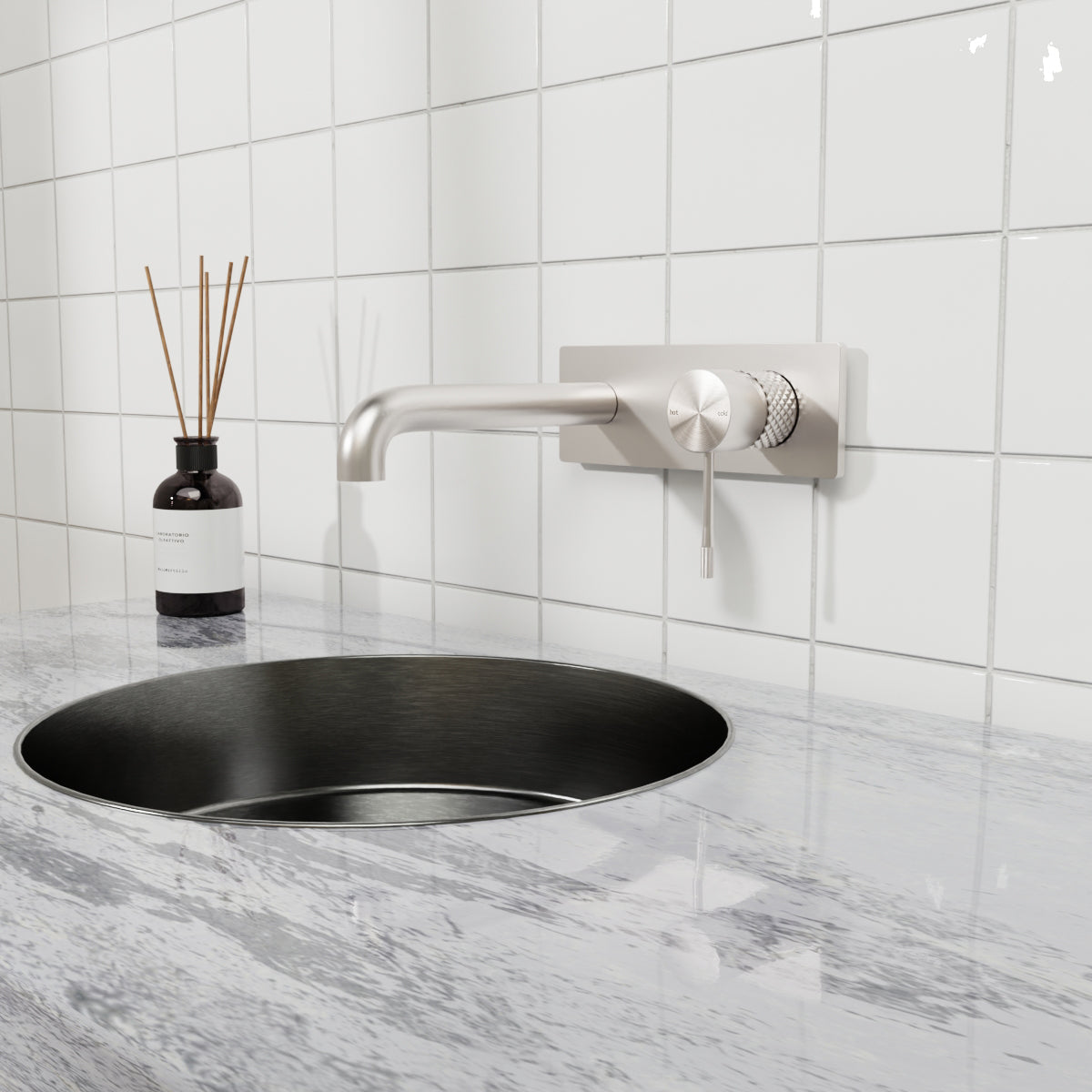 Opal Wall Basin/Bath Mixer 185mm Brushed Nickel