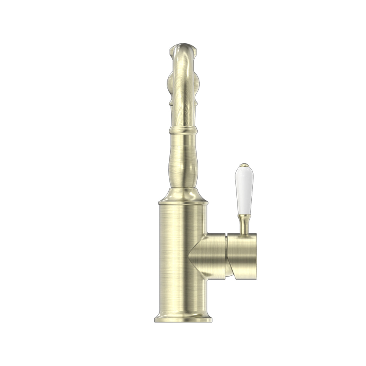 York Basin Mixer Hook Spout With White Porcelain Lever Aged Brass