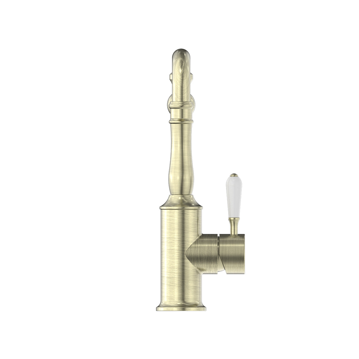 York Kitchen Mixer Hook Spout With White Porcelain Lever Aged Brass