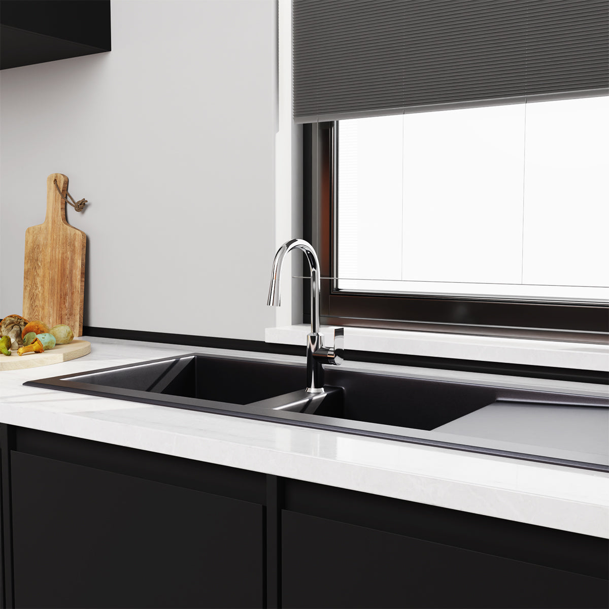 Taut Pull Out Spray Kitchen Mixer Polished Chrome/Matte Black