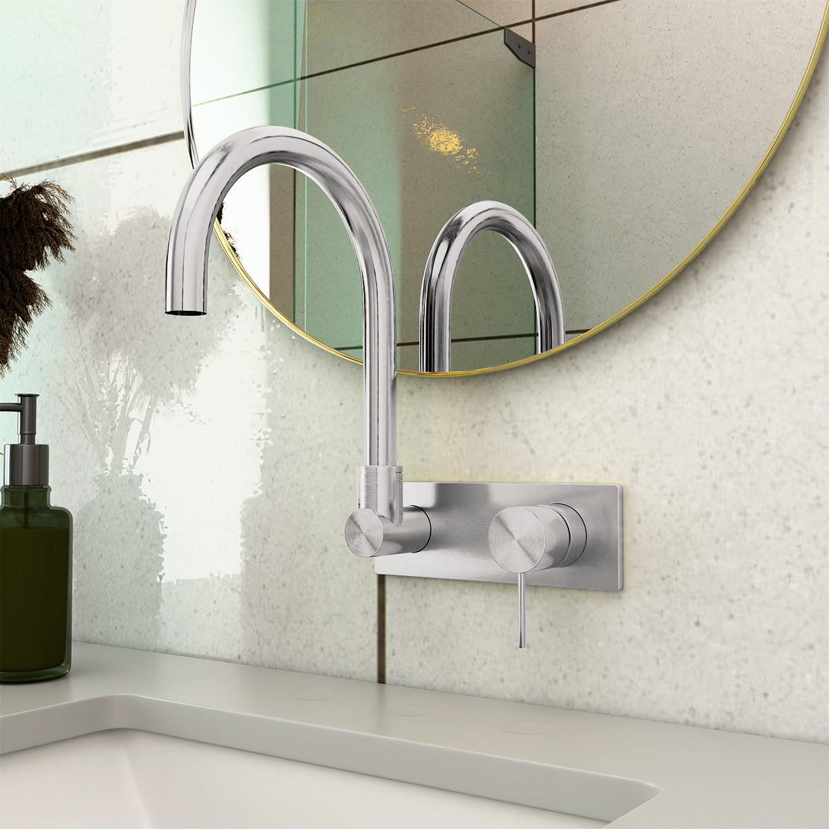 MECCA WALL BASIN/BATH MIXER SWIVEL SPOUT BRUSHED NICKEL