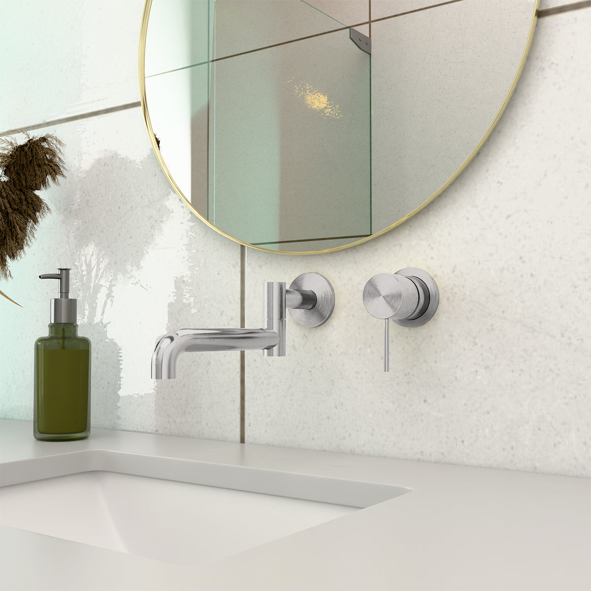 MECCA WALL MOUNTED SWIVEL BATH SPOUT ONLY 225MM BRUSHED NICKEL