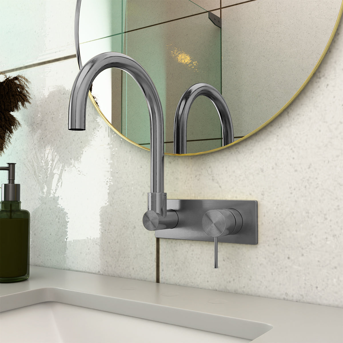 MECCA WALL BASIN/BATH MIXER SWIVEL SPOUT GUN METAL