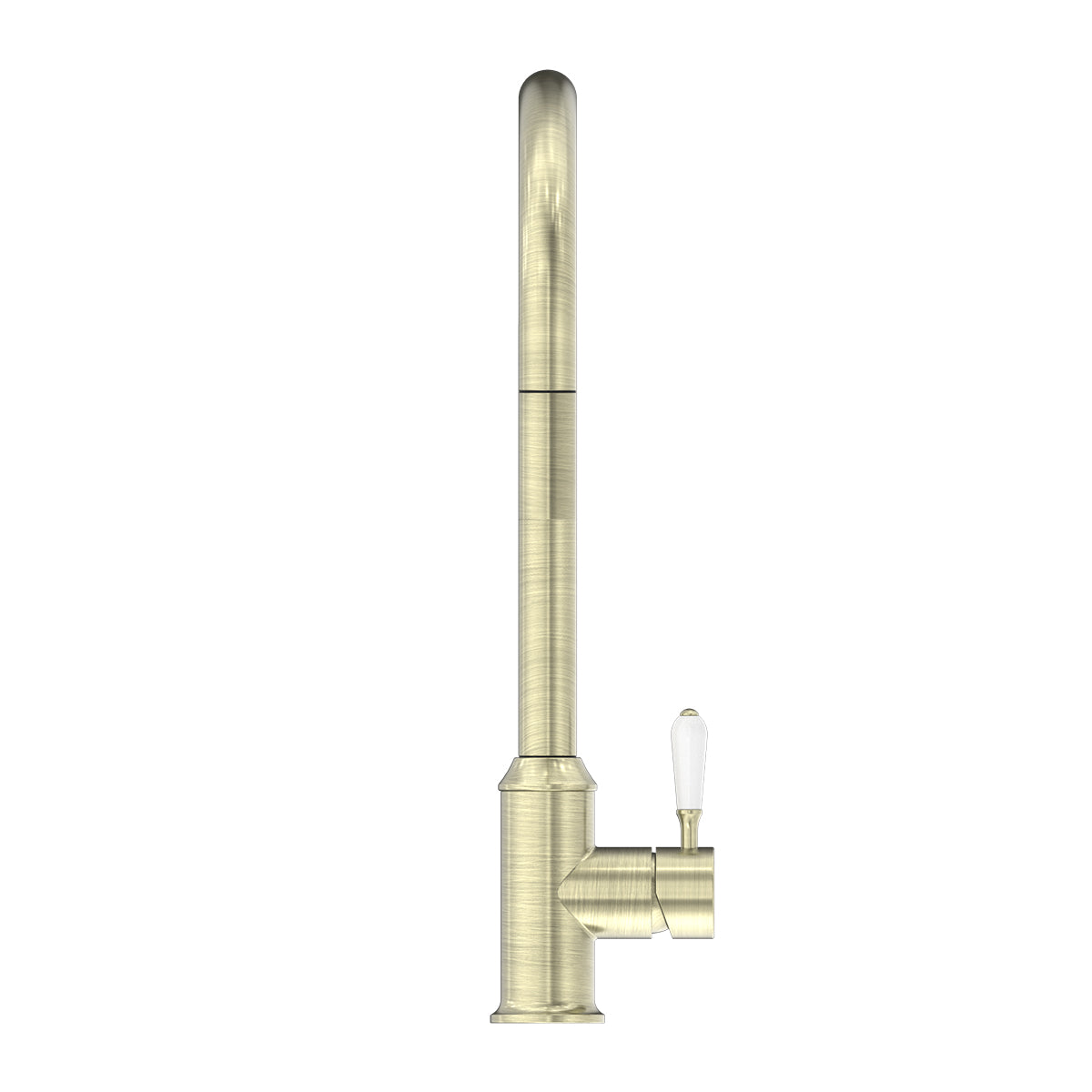 York Pull Out Sink Mixer With Vegie Spray Function With White Porcelain Lever Aged Brass