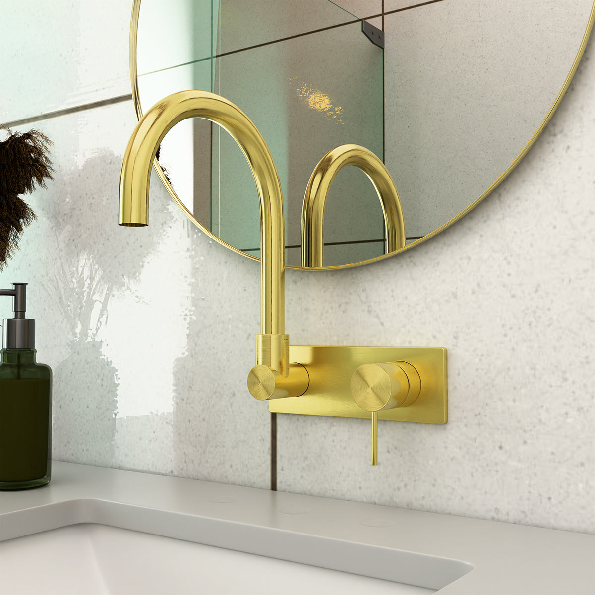 MECCA WALL BASIN/BATH MIXER SWIVEL SPOUT BRUSHED GOLD