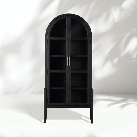 Hattie Wright Mediterranean Glass Door Display Cabinets Wood Living Dining Room Tall Cabinets