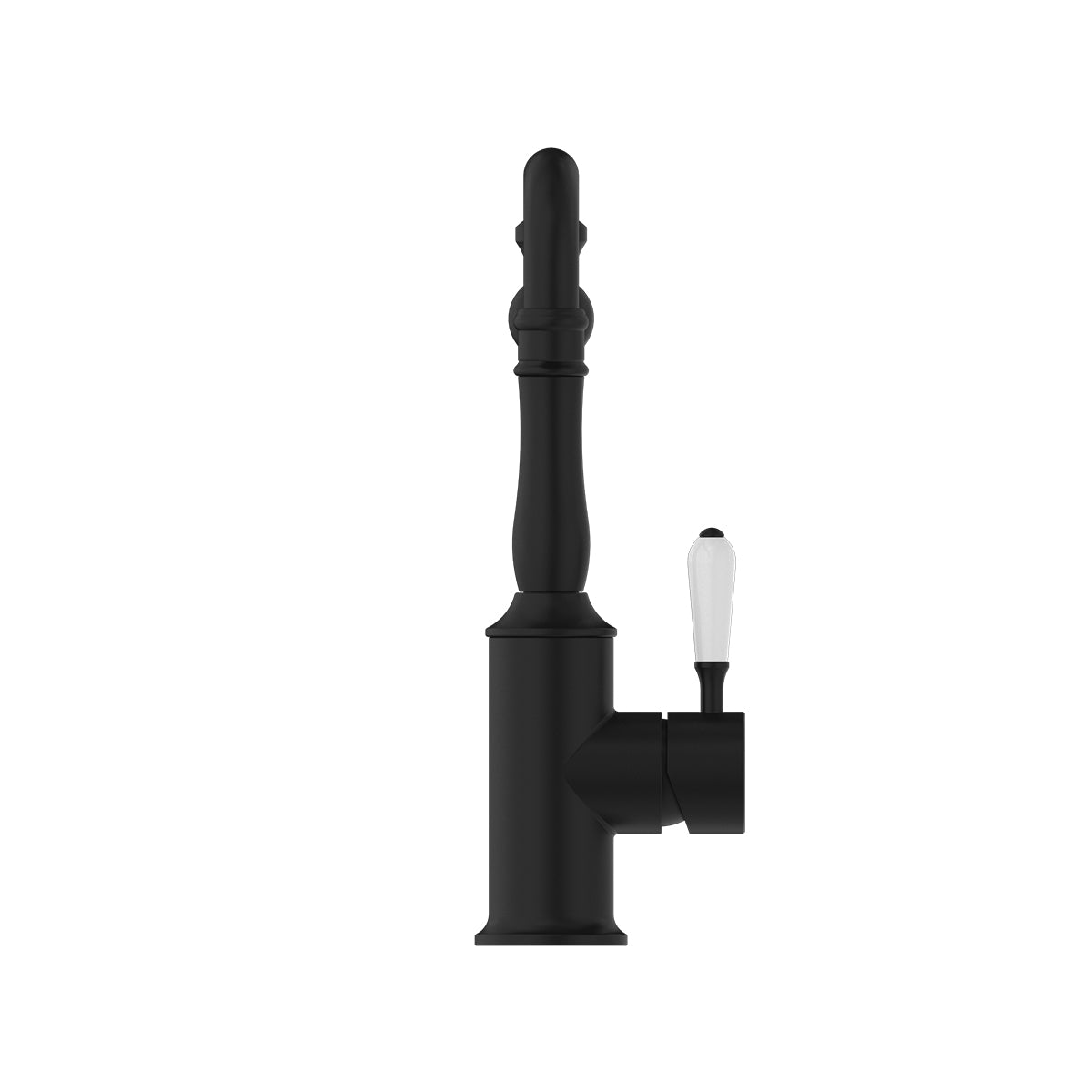 York Kitchen Mixer Hook Spout With White Porcelain Lever Matte Black